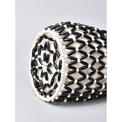 Women Woven Hand Bag Summer Design Hollow-out Wooden Bead To