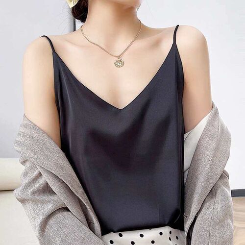 Silk Sling Womens Solid Color Fashionable Satin V-Neck Vest