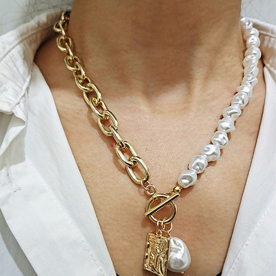 KOtik Vintage Baroque Irregular Pearl Lock Chains Necklace 2