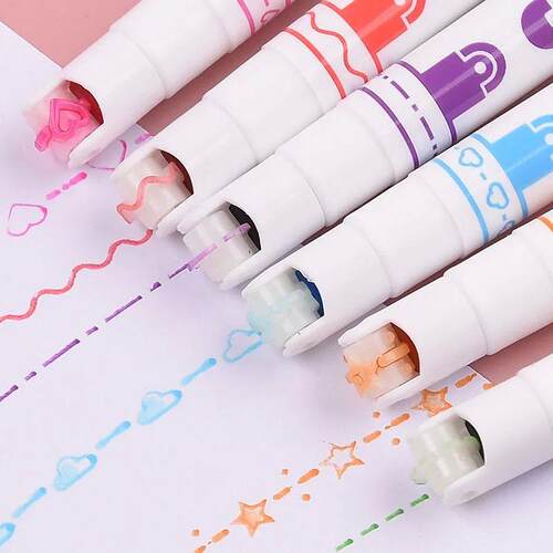 6pcs Wave Line Art Marker Pens Set Multi Color Love Star Clo