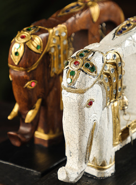 异丽东南亚风格家居泰国大象摆件实木木雕工艺品泰式风情创意装饰