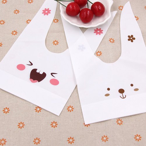 10/50pcs/lot Cute Rabbit Ear Bags Cookie Plastic Bags&Ca