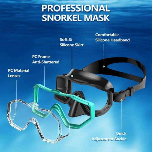 Snorkel Mask 3 Windows Panoramic Wide View HD Three-Lens Adj
