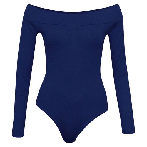 Women Off Shoulder Long Sleeve Strechy Bardot Bodysuit Top