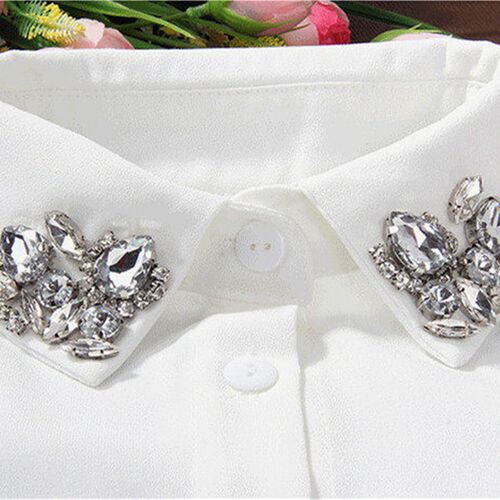 Korean fashion White Half Shirt Detachable High-grade crysta