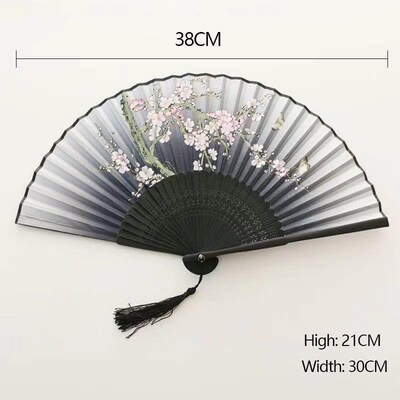 Vintage Silk Folding Fan Retro Chinese Japanese Bamboo Hand