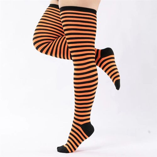 1 Pair Halloween Women Plus Size Striped Long Socks Anti Sli