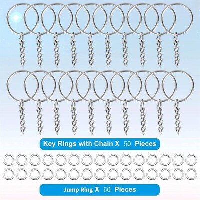50PCS Stainless Steel Metal Blank Keyring Keychain Split Rin