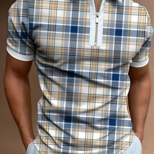 -Spring and summer new POLO polo shirt zipper checkered men