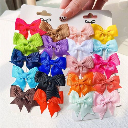10Pcs/Set 1.9 Solid Color Ribbon Kids Bows Hair Clips for