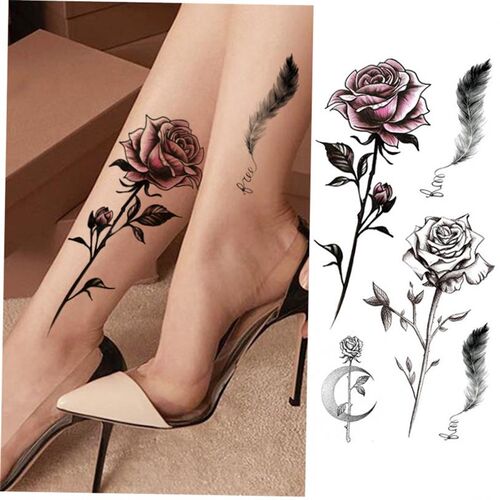Womens Fashion Flower Temporary Tattoos Sticker Fake Rose