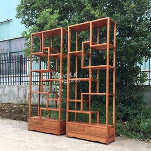 博古架 实木中式明清仿古榆木多宝阁小摆件古董架装饰展示架隔断
