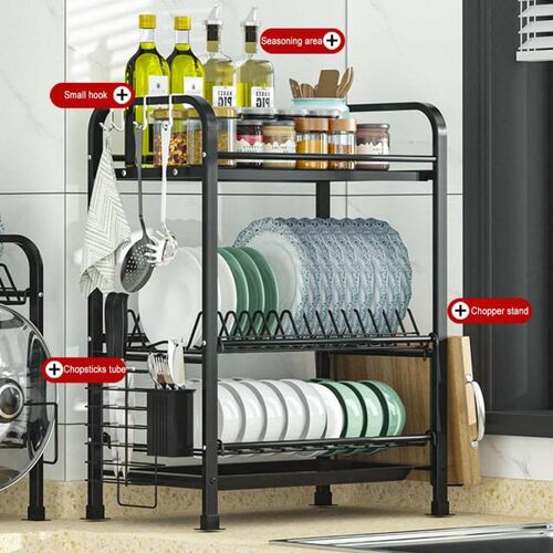 3 Tier 33cm/43cm Stainless Steel Kitchen Shelf Organizer Dis