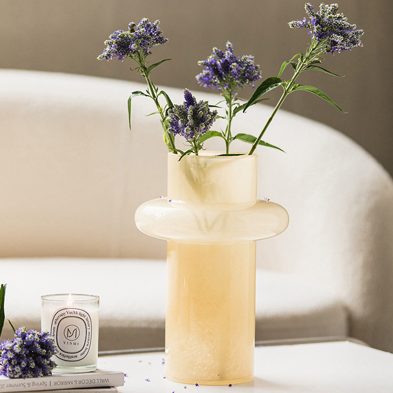 浪口奶油宝石蓝花瓶中古芬顿花瓣裙口客厅插花摆件水培玻璃花器,家居饰品,花瓶,淘宝优惠券,粉丝福利购,淘宝优惠卷