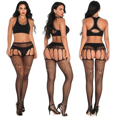Women Fishnet Sexy Body Stockings Garter Belt Lace Hollow El