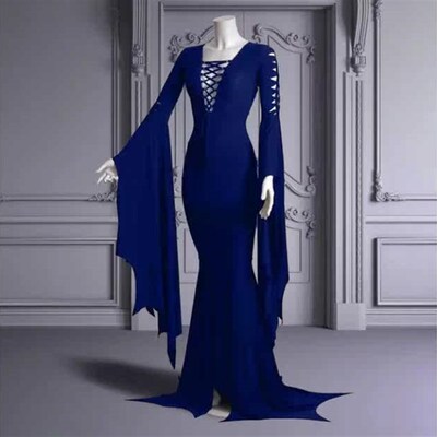 Morticia Addams Cosplay Floor Dress Costume Adult Women