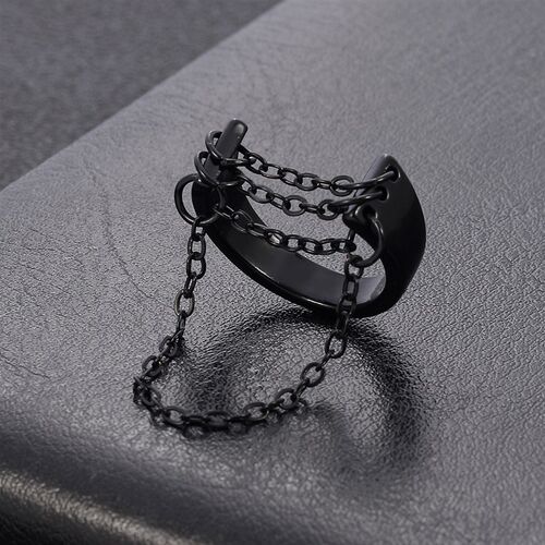 Punk Fashion Black Silver Color Chain Rings Open Adjustable