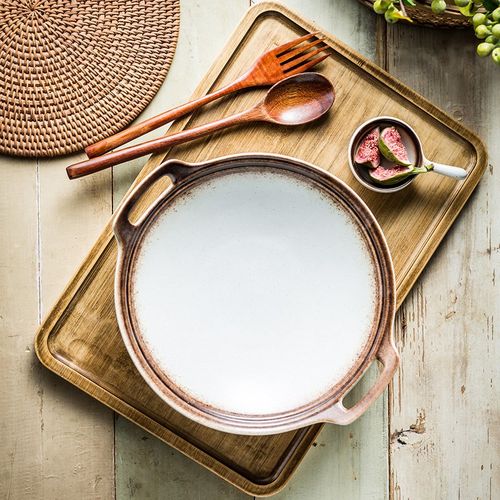 耳创意鼓线陶瓷盘西餐盘子干锅肥牛菜盘家用炒饭拌面盘带耳防烫