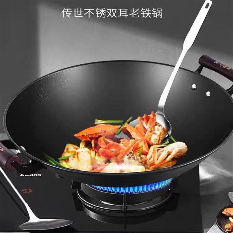 陆川亮光已开锅铁锅无涂层铸铁烙饼煎牛排不粘锅加厚炉燃气灶煎锅