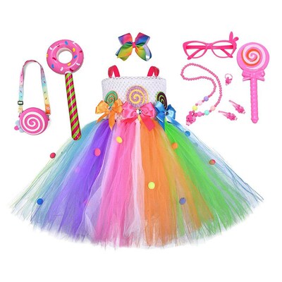 Rainbow Candy Princess Dress Baby Girls Ball Gown Lollipop C