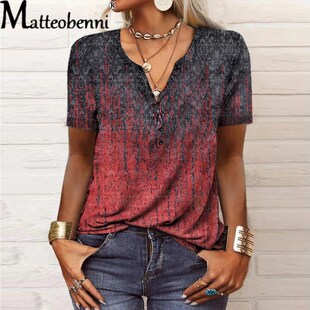 Vintage Ethnic Style Short Sleeve Tops Womens 2023 Summer F