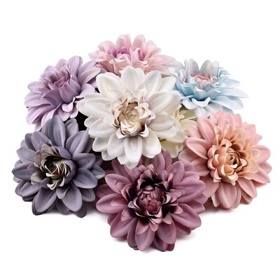 6pcs Dahlia Artificial Silk Flowers Heads For Wedding Decora
