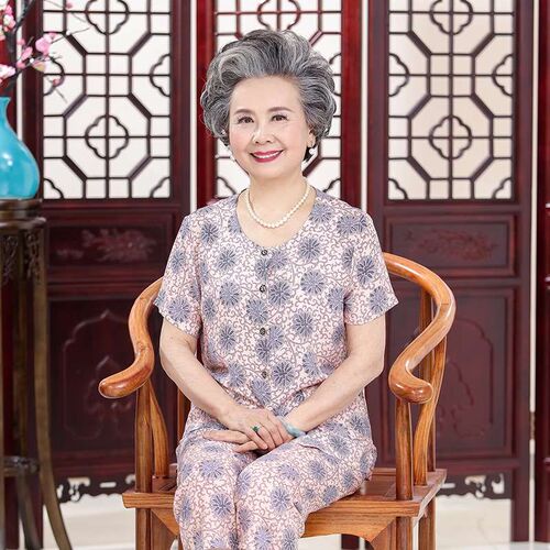 Ms Summer Cotton Silk Suit Middle-aged and Elderly Womens