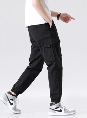 Mens Summer Thin Overalls Foot Bunle teny Freight Functiona