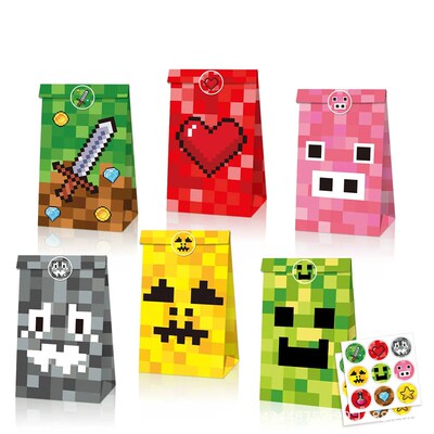 12pcs Game Pxel Mosac Kraft Paper Bag Candy Bag Gft Bag  Can