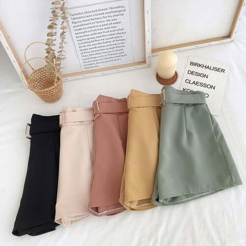 Office Elastic Waist Shorts Women Mini High Waist Shorts Wit