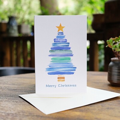 4 hand drawn Christmas greeting cards with envelopes