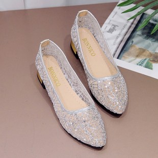 Women Flat Shoes Square With Pointed Mesh Cloth Breathable M