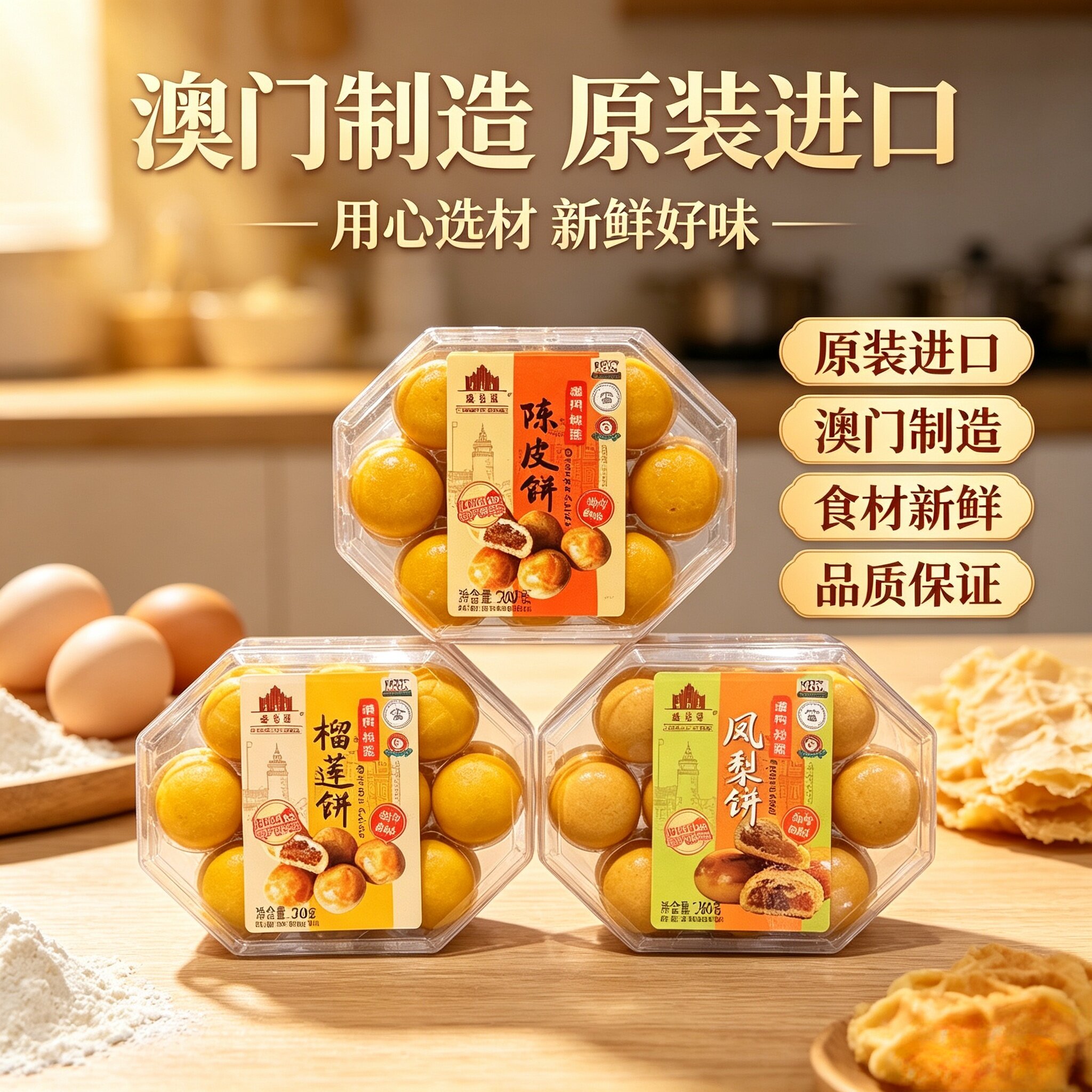 澳茗园进口陈皮榴莲凤梨饼干糕点零食点心送礼盒珠海澳门特产手信