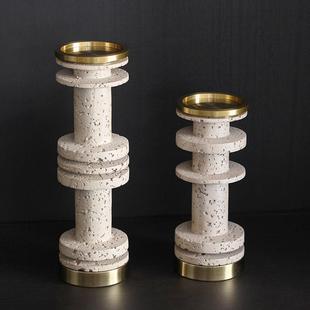 欧式复古轻奢仿洞石烛台装饰品样板间客厅民宿酒店民宿蜡烛台摆件
