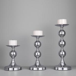 铬色铁艺烛台三件套