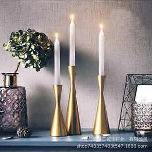 新款欧式复古金属电镀烛台摆件婚庆铜色三件套装饰蜡欧洲风餐桌