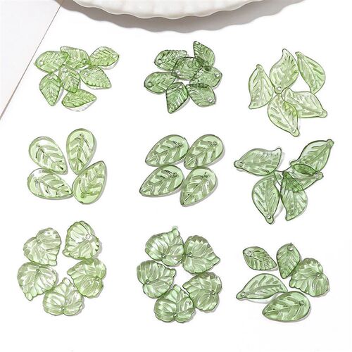 10/50Pcs Green Transparent Leaf Acrylic Beads Charms For Jew