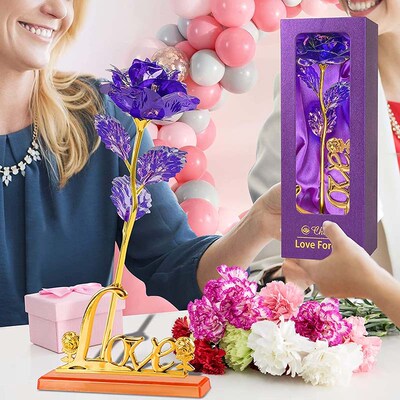 Led Valentines Day Mothers Day Gift  Foil Plated Roses Art