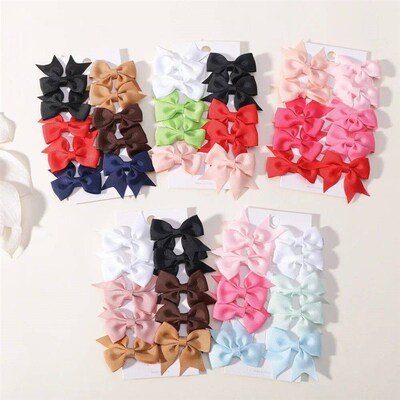 10Pcs/lot Kids Solid Color Ribbon Baby Bows Hair Clips for B