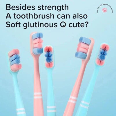 4Packs Cartoon Cat Claw Extra Soft Bristles Toothbrush Coupl