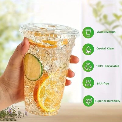 50Sets 12/16/20OZ Plastic Cups With Lids Clear Disposable Cu