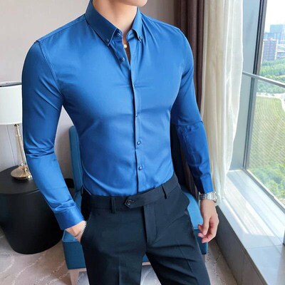Camisas De Hombre New Work Wear Solid Long Sleeve Social Shi