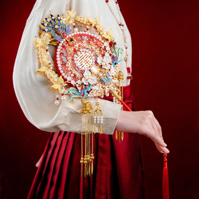 面团扇结婚新娘diy材料包中式两色喜扇成品明制婚礼手工定制,家居饰品,工艺扇/团扇/喜扇/折扇,淘宝优惠券,粉丝福利购,淘宝优惠卷