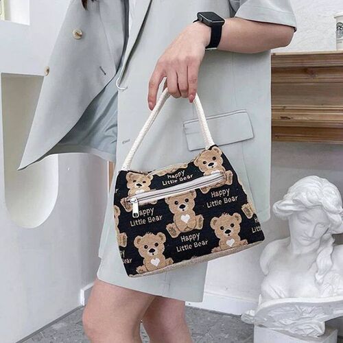 Fashion Cartoon Bear Lunch Bags For Women Large Capacity Tot