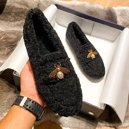 2023 New Womens Winter Plush Shoes Wear non slip warm flat
