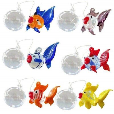 (6Pieces) Colorful Glass Floating Fish Decors Aquarium