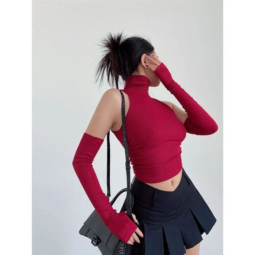 Spring Summer Top Sexy Tank Top Spicy Girl Sleeves High Neck
