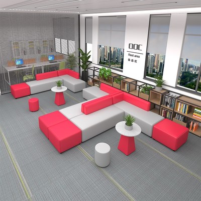 办公室红色沙发银行大堂前台会客接待等候区卡座休息区图书馆大厅