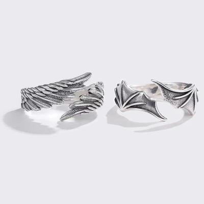 Retro Angel Demon Wing Couples Rings Fashion Men Women Jewel