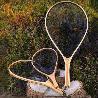 Fly Fishing Net Wooden Handle Portable Casting Network